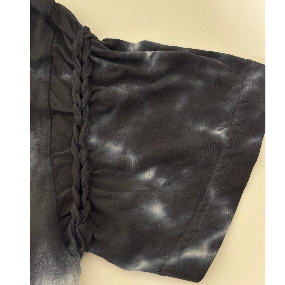 Affliction Graphic T-Shirt Women XL Black Tie Dye Rhinestone Braided Sleeve EUC - Picture 5 of 10